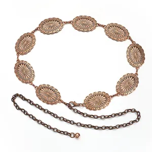 Vintage western style bohemian metal waist chain belt with sun flower embossing