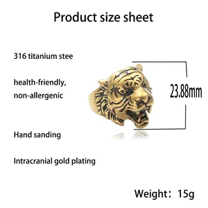 Detail view of 316L stainless steel tiger head ring with dimensions and material specs