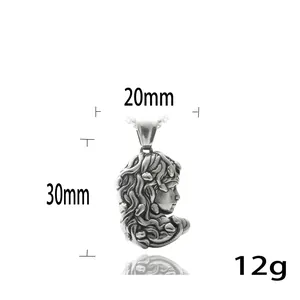 Silberner Medusa-Anhänger aus Edelstahl im Punk-Stil mit 3D-Relief, Größe 30x20mm