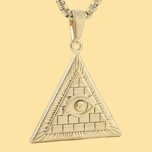 Vintage Punk Titanium Stainless Steel Pyramid Eye of Providence Triangle Pendant Necklace For Men Women Gold Silver Box Chain Jewelry Gift