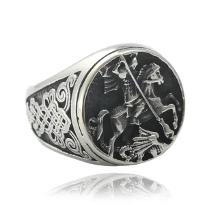 Bague Homme Vintage Punk Chevalier à Cheval Nœud Celtique Relief Effet Vieilli en Acier Inoxydable 316 Bijoux