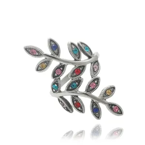 Anello in Acciaio Inossidabile con Foglia e Ramo Punk Retrò per Uomo Donna Zirconia Colorata Bianca Strass Gioielli Lucidi