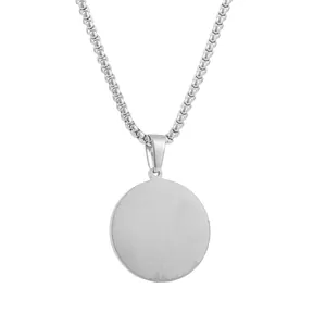 Collana con pendente rotondo in acciaio inossidabile argento stile bussola vichinga vintage