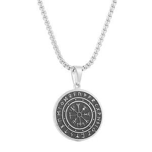 Dettagli del ciondolo bussola vichinga in acciaio inossidabile con simbolo Vegvisir e catena