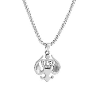 Collana con pendente a corona e ali in acciaio inossidabile con catena a scatola retrò