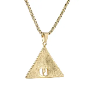 Punk style gold pyramid triangle pendant necklace with box chain for men and women