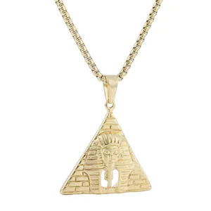 Punk style stainless steel pharaoh pyramid pendant with gold box chain for men and women
