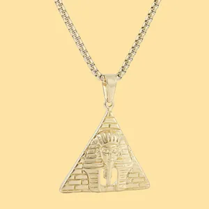 Ancient Egyptian Pharaoh Pyramid Pendant Necklace Vintage Punk Stainless Steel Gold Plated Sphinx Hip Hop Jewelry For Men Women