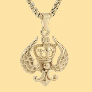 Collana Con Pendente a Corona e Ali in Acciaio Inossidabile Vintage per Uomo Donna Gioielli Gotici Retrò Croce Giglio Catena Veneziana Oro Argento