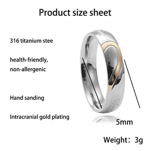 5mm Vintage-Ring aus Titanstahl für Paare mit goldenem Herz und Love-Gravur