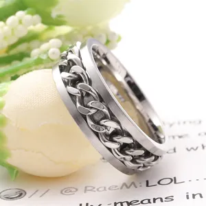Anello rotante da uomo in acciaio al titanio stile vintage punk con finitura opaca