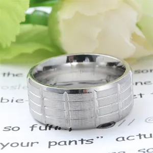 Herren Vintage Punk Edelstahl Bandring Minimalistisch Gebürstet Rechteckig Gittermuster Ring Gold Silber Schwarz Schmuck