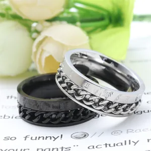 Anillos giratorios punk de acero inoxidable con cadena cubana y números romanos