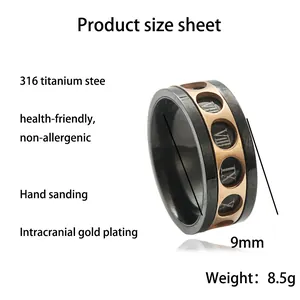 Black and rose gold spinner ring with Roman numerals in 9mm durable titanium steel