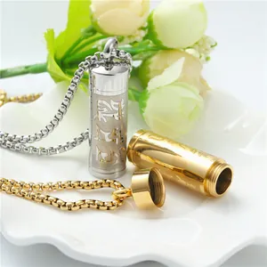 Collana a cilindro in acciaio inossidabile oro e argento con incisione Om Mani Padme Hum
