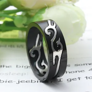 Punk Stainless Steel Hollow Flame Ring For Men Women Black Silver Tribal Totem Gothic Hip Hop Finger Band Jewelry