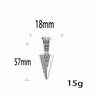 Retro punk titanium steel arrowhead pendant, 57mm length with geometric engraving detail