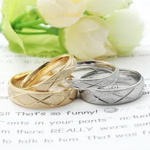Vintage titanium steel rings set with frosted diamond pattern for couples