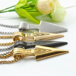 Titanium steel spearhead pendants in silver gold black and bronze on box chains