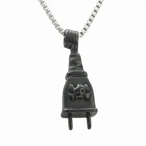 Punk Titanium Staal Schedel Stekker Hanger Halsketting Voor Heren Industriële Stijl Roestvrij Staal Box Ketting Sieraden