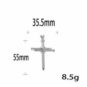 Silver stainless steel nail cross pendant with vintage punk style and dimensions