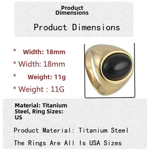 Goldener Siegelring aus Titanstahl mit schwarzem ovalem Stein und 18mm Bandbreite