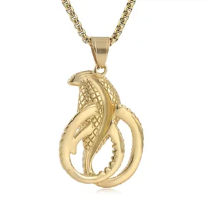 Collana con ciondolo serpente pitone dorato in stile punk in acciaio inossidabile