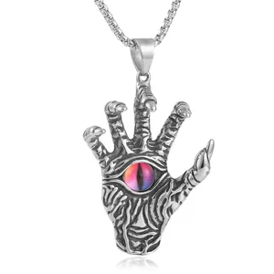 Gothic Titanium Steel Demon Claw Pendant Necklace Distressed Evil Eye Hand Pendant For Men Women Punk Hip Hop Jewelry Gift
