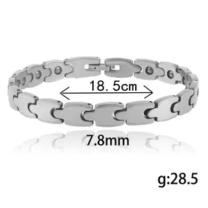 Polished magnetic tungsten steel link bracelet 18.5cm long for men and women