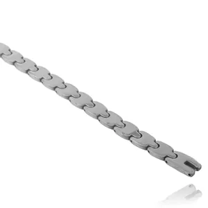 Titanium steel interlocking link bracelet with matte silver finish on white background