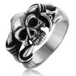 Bague tête de mort punk vintage pour hommes en acier inoxydable, style gothique argenté