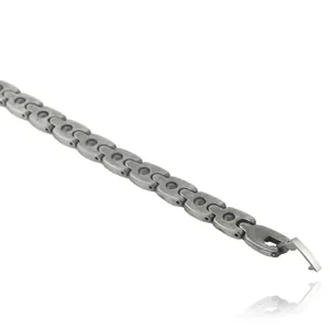Gunmetal titanium steel chain bracelet with magnetic stones and folding clasp for men