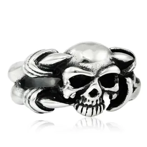 Bague Crâne en Acier Inoxydable 316 Vintage Punk Rock Gothique Tête de Fantôme Griffe Bague Avec Yeux Rouges Bleus Verts Pour Hommes Bijoux