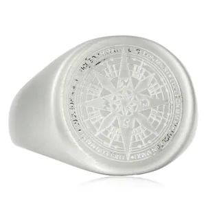 Anello a Sigillo con Bussola da Uomo in Acciaio Inossidabile 316 Opaco Punk Ottogramma Stella Gioielli Nautici Retro