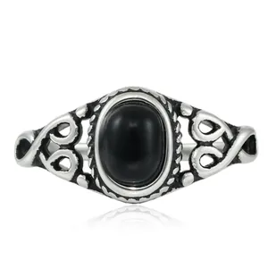 Vintage 316 Edelstahl Oval Stein Ring Für Damen Herren Punk Gothic Hohlherz Muster Türkis Schwarz Achat Rot Band Schmuck Geschenk