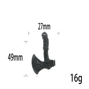 Vintage stainless steel axe pendant with phoenix relief and precise dimensions