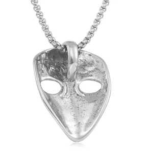 Retro titanium steel mask pendant with box chain, punk style necklace for men and women
