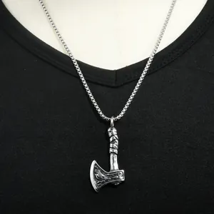 Retro viking axe pendant necklace in silver stainless steel for men and women