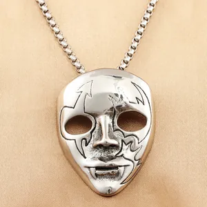 Gothic Punk Mask Pendant Necklace Stainless Steel Titanium Steel Fangs Flame Hip Hop Rock Jewelry For Men Women Unisex Accessory
