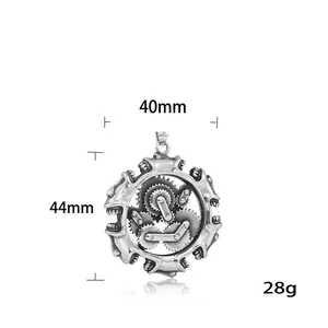 Steampunk Zahnrad-Anhänger aus retro silbernem Edelstahl, 40mm breit im Industrie-Stil