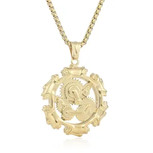 Punk-Stil goldener Titanstahl Zahnrad Anhänger Halskette mit Steampunk Mechanik Design