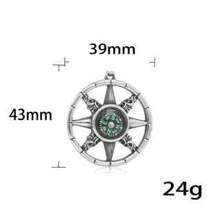 Ciondolo bussola retro punk in acciaio inossidabile, design cavo, larghezza 39mm e altezza 43mm