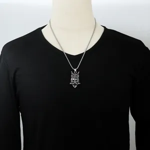 Vintage silver eagle owl skull pendant on stainless steel chain for men and women
