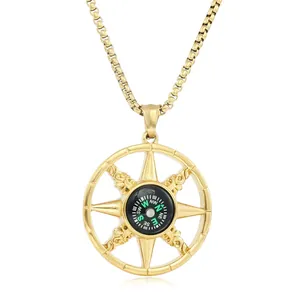 Collana con Pendente Bussola in Acciaio Inossidabile Vintage Punk Stella a Otto Punte Vuota Gioielli Uomo Donna Regalo