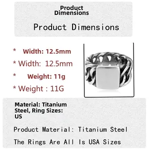 Bague chaîne de moto en acier titane rétro avec plateau carré de 12,5 mm de large