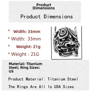 Retro punk monster ring in vintage zilveren titanium staal, 33 mm breedte