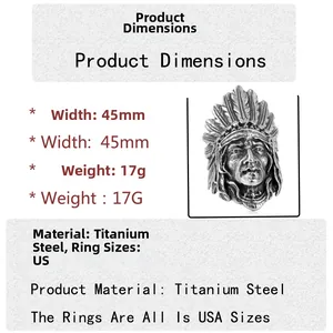 Vintage titanium steel tribal skull ring featuring detailed feather headpiece design