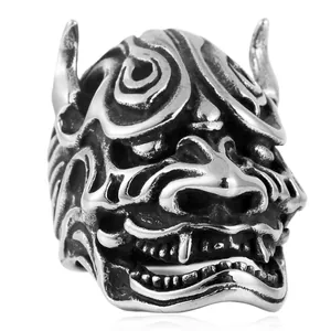 Bague masque Hannya vintage en acier inoxydable style punk gothique avec monstre animal