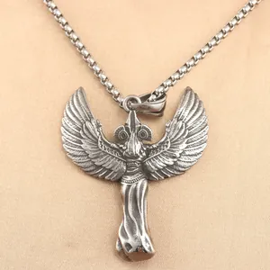 Vintage Punk Edelstahl Engel Flügel Königin Anhänger Halskette mit Boxkette für Männer