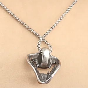 Punk style silver stainless steel tusk mask pendant with retro box chain for men and women